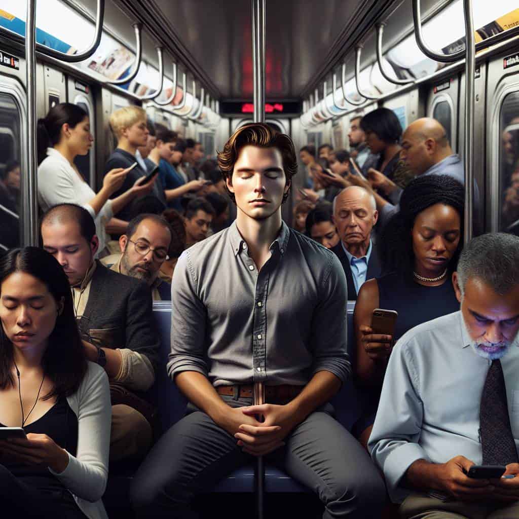 Young man using mindfulness to cope with difficult emotions.