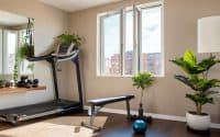 Compact home gym in apartment setup