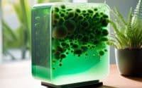 Algae-based CO2 scrubbers cleaning home air.